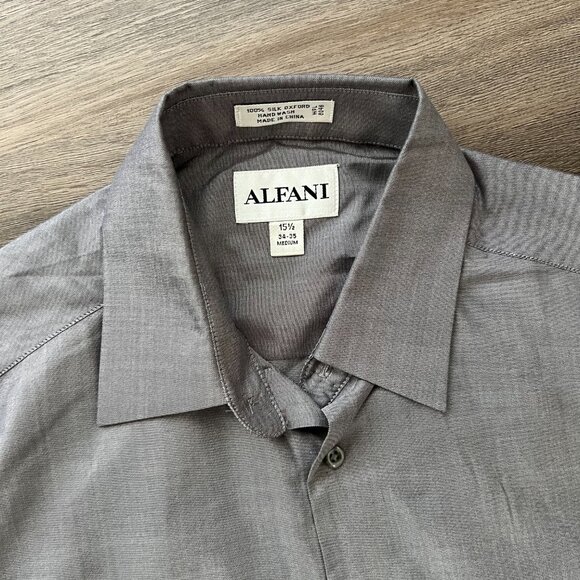 NWOT Alfani Silk Oxford Button Down Shirt, Medium, Gray - Picture 2 of 4